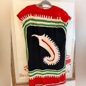 Michaele Vollbracht Vintage Silk Tunic Caftan Mini Dress Dress w/Abstract Print